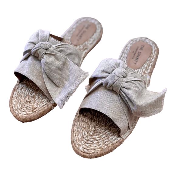 NEW Shanty SHACK SLIDES Women's Slip On SHOES 40, US 9 Natural Linen Bow Sandals - Picture 4 of 12